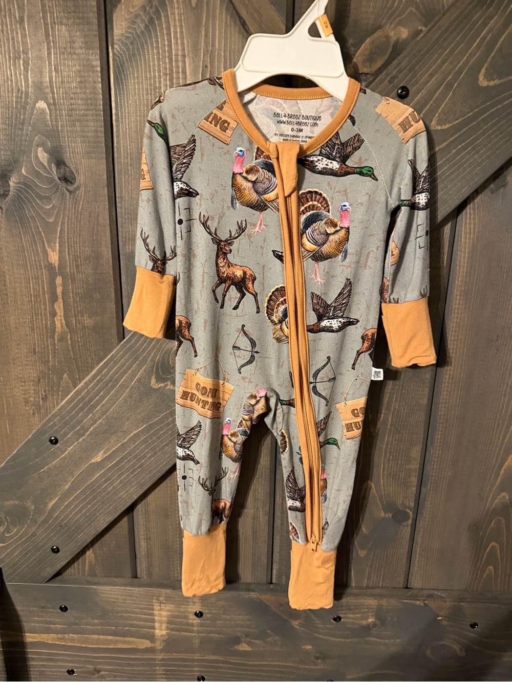 Gone Hunting Duck Deer Turkey baby boy zipper romper